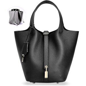⚡Women 02Black Trendy Genuine Leather Imported Bucket Bag Tote Top Handle Purses